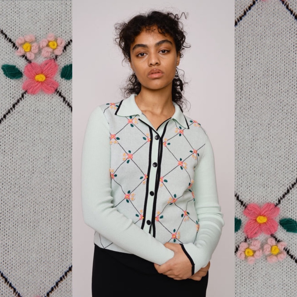 NWT Naya Rea Lilia Floral Embroidered Cardigan in Mint Green